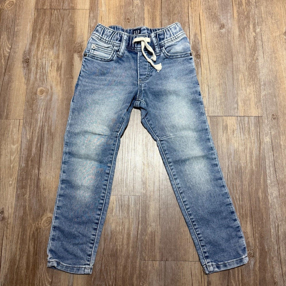 Gap Jeans Boys 20x16 Blue Medium Wash Denim Cotton Drawstring Waist Straight Leg